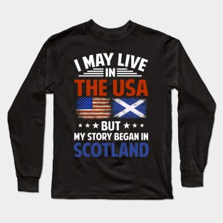 Vintage Scotland And American Flags Scottish American Long Sleeve T-Shirt